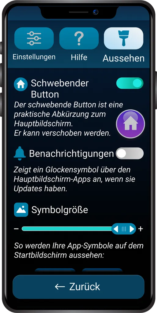 Schwebende Schaltfläche der Bleta-App