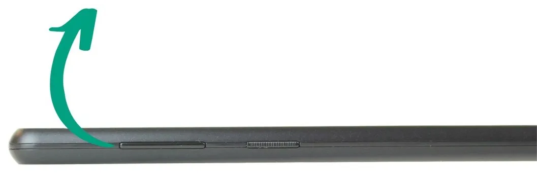 Die längliche Lautstärketaste an der Seite des Tablets
