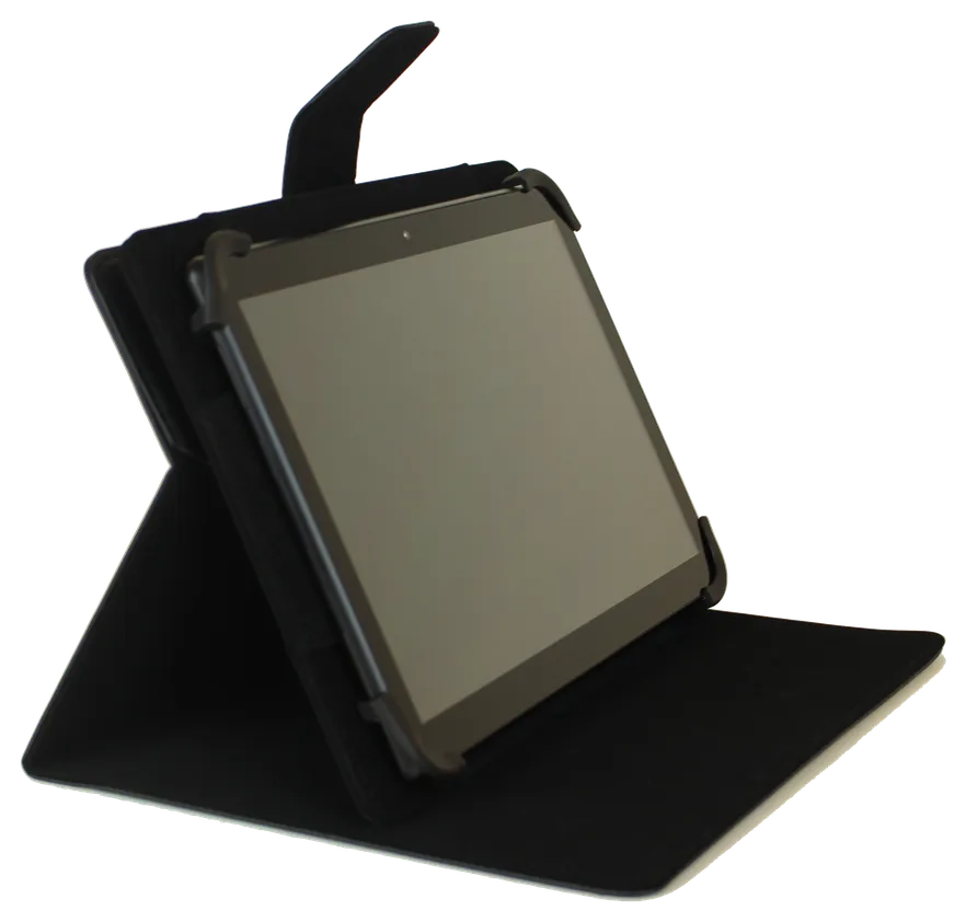 Das Tablet quer in der Hülle aufgestellt