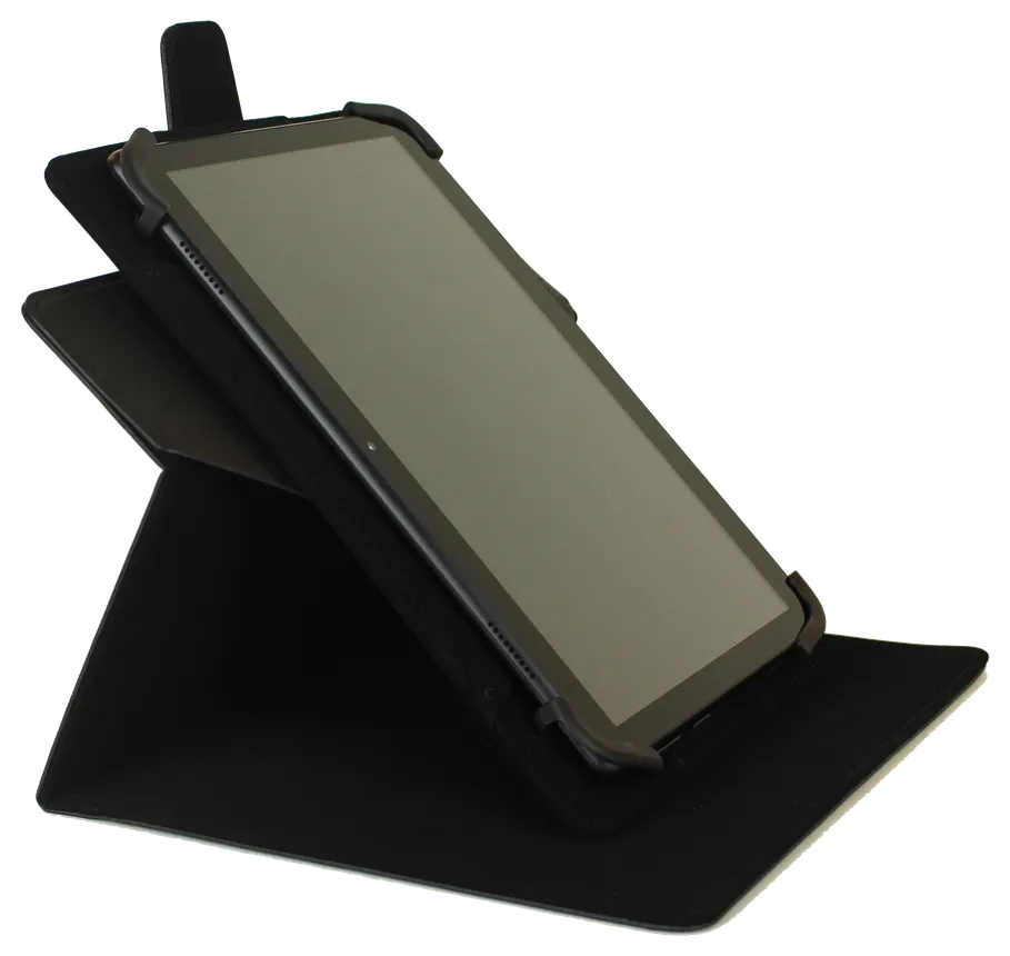 Das Tablet hochkant in der Hülle aufgestellt