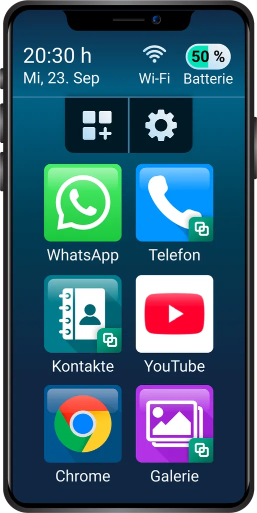 Handy mit der Bleta-App und den großen Symbolen