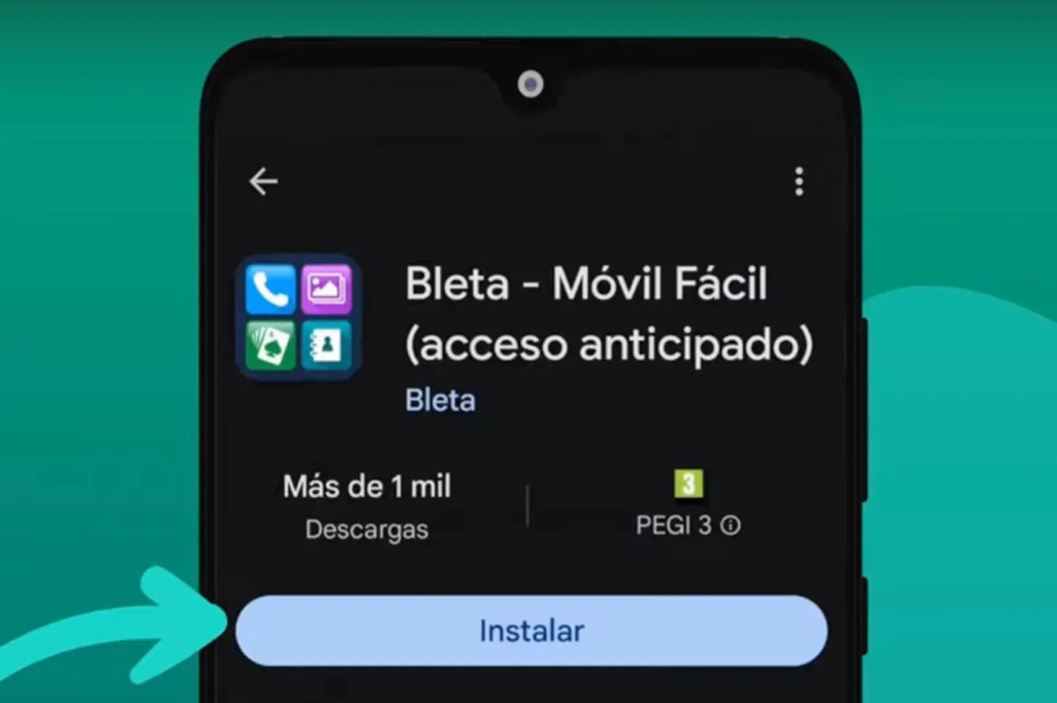 Handybildschirm bei der Installation der App Bleta – Einfaches Handy