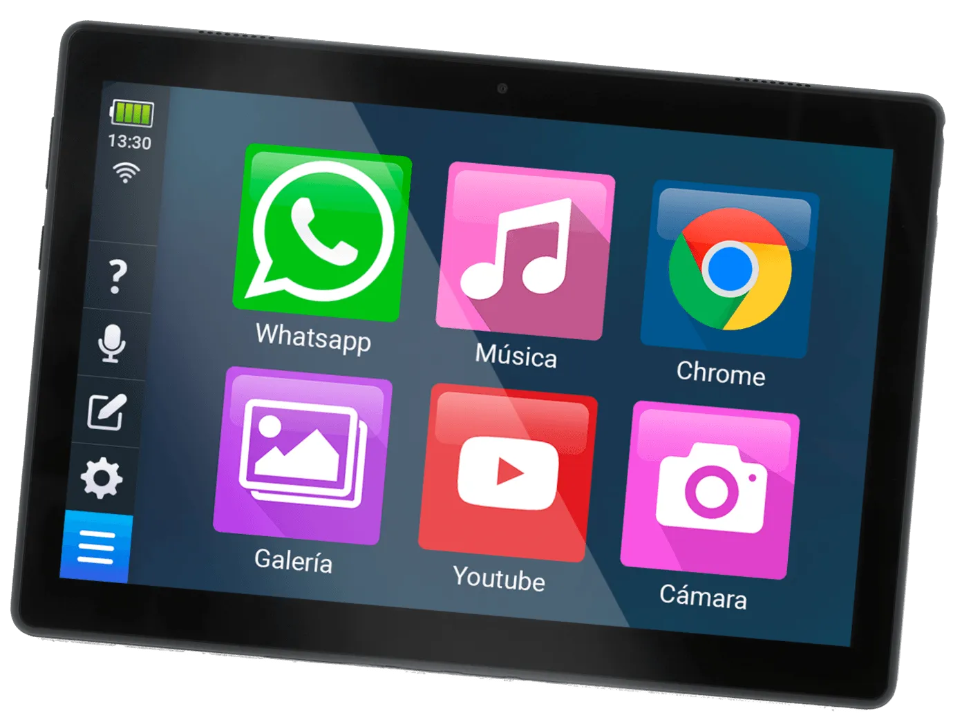Bleta-Startbildschirm mit sechs großen Apps