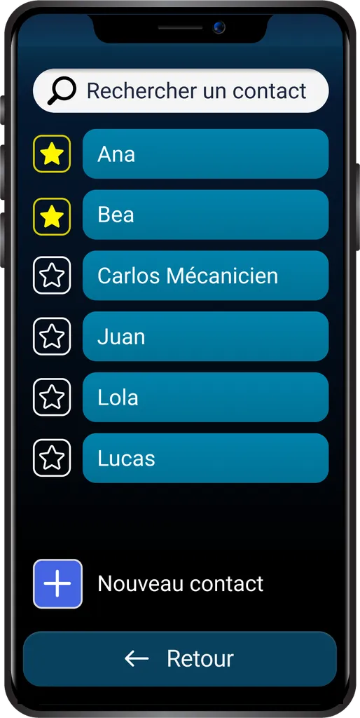 Téléphone avec l'application Contacts de Bleta
