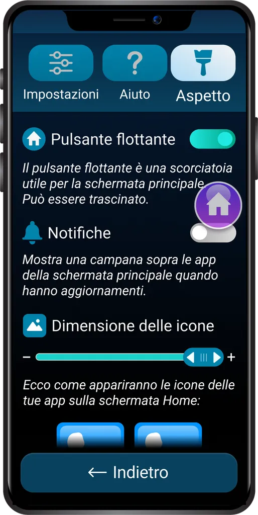Pulsante fluttuante dell'app Bleta