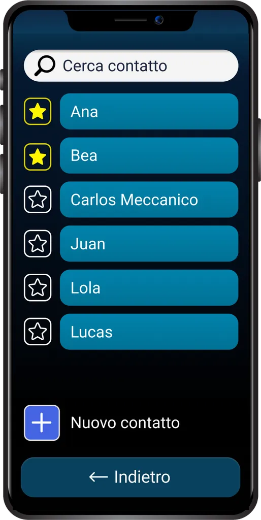 Cellulare con l'app Contatti di Bleta