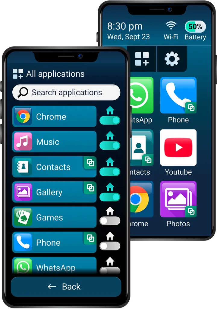 The list of apps in the Bleta app, with large buttons