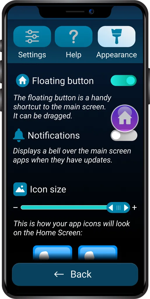 The floating button of the Bleta app