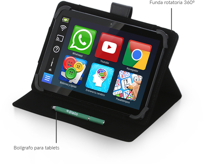 Bleta, la tablet para las personas mayores, con sus accesorios