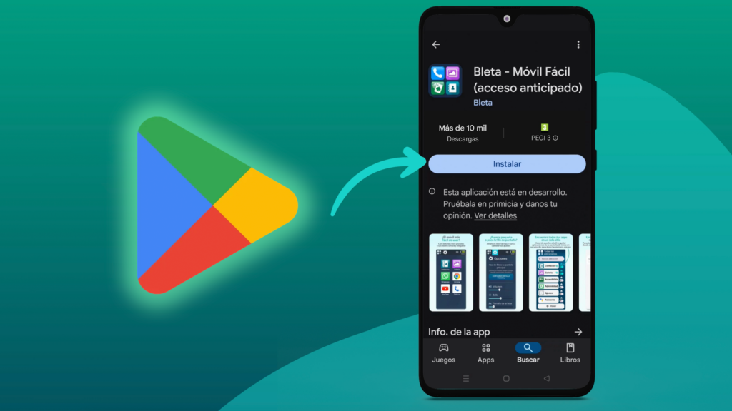 Un móvil muestra la pantalla para descargar la aplicación Bleta