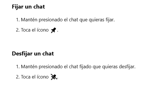 Instrucciones como fijar un chat